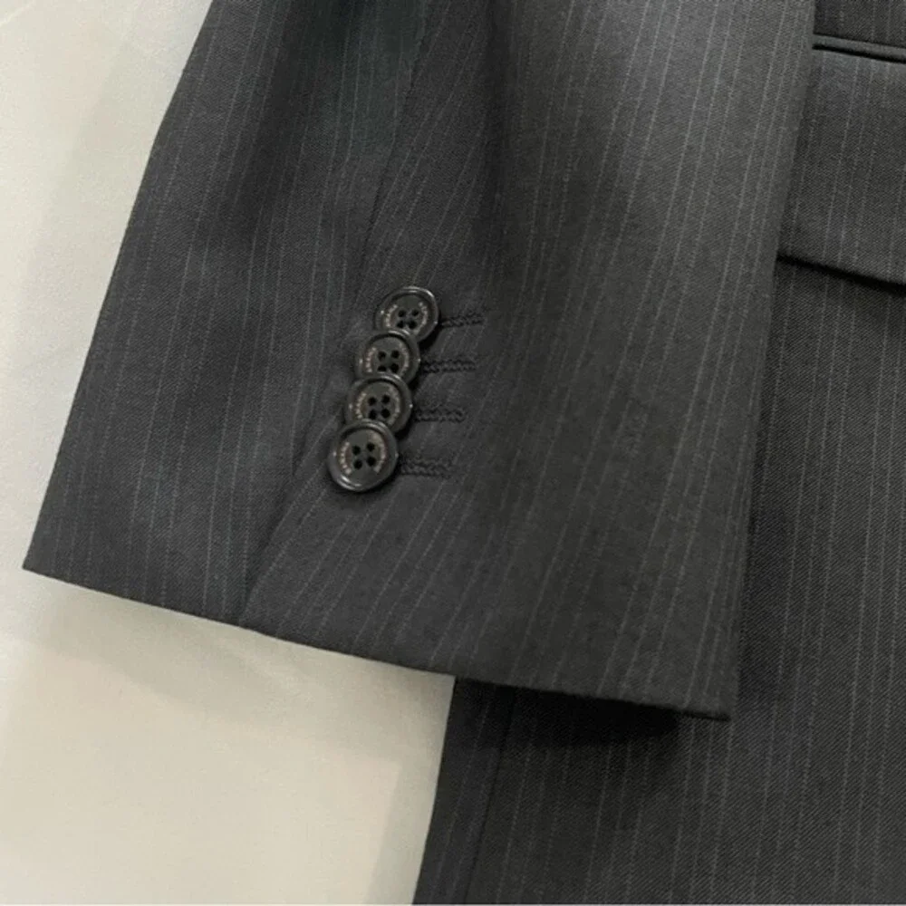 Banana‎ Republic Blazer Jacket Size 46L Gray Blue Pinstripe